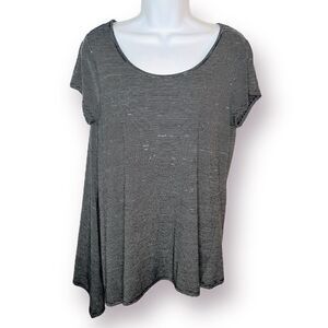 Stylus Comfy Stripe Short Sleeve Asymmetrical Tshirt Black White M